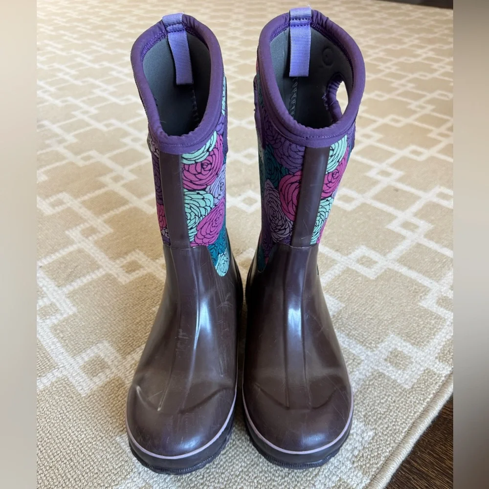 Bogs Classic Rosey Kids Waterproof Snow Boots Warm Insulated Floral Purple 4